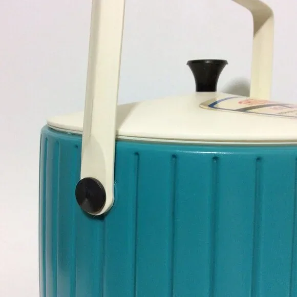 Vintage Thermos Plastic Ice Bucket Teal White Bar Restaurant Man Cave Decor - Picture 12 of 12